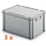 3x Archivbox / Eurobox 60x40x33 cm, staubsicher, für 6-7 Ordner, Traglast 60 kg, extra stabil, ideal zur Aufbewahrung und Archivierung von Aktenordnern.