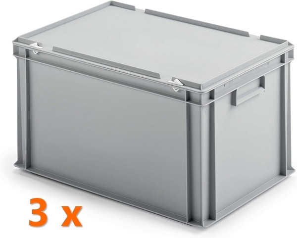 3x Archivbox / Eurobox 60x40x33 cm, staubsicher, für 6-7 Ordner, Traglast 60 kg, extra stabil, ideal zur Aufbewahrung und Archivierung von Aktenordnern.