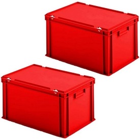 2x Eurobox 60x40x33 cm mit Scharnierdeckel, rot – ab 69,- €