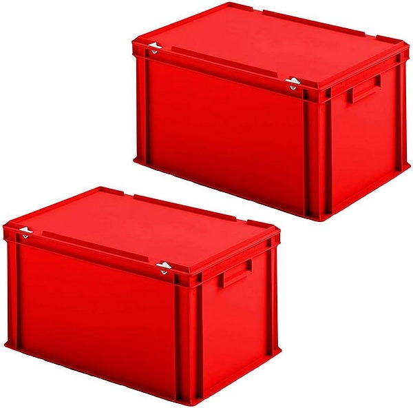 BRB Spar-Set - 2x Eurobox mit Scharnierdeckel, LxBxH 600x400x330 mm, PP, lebensmittelecht, rot.
