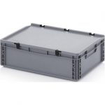 Auer Packaging Eurobehälter - Eurobox 60 x 40 x 18,5 cm mit Scharnierdeckel, 35 Liter Volumen, auch mit Deckel stapelbar, staubgeschützt, geschlossene Handgriffe.