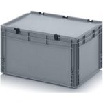 Auer Packaging Eurobehälter - Eurobox 60 x 40 x 33,5 cm mit Scharnierdeckel, 66 Liter Volumen, auch mit Deckel stapelbar, staubgeschützt, geschlossene Handgriffe.