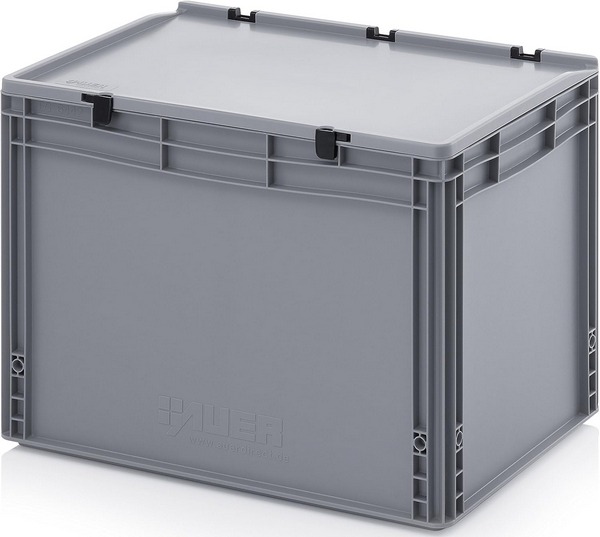 Auer Packaging Eurobehälter - Eurobox 60 x 40 x 43,5 cm mit Scharnierdeckel, auch mit Deckel stapelbar, staubgeschützt, geschlossene Handgriffe.