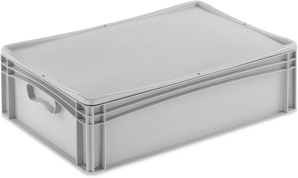 Aufbewahrungsbox mit Deckel, lebensmittelecht, stabile Eurobox mit aufliegendem Deckel, geschlossen - ohne Handgriff, 60x40x18,3 cm. 