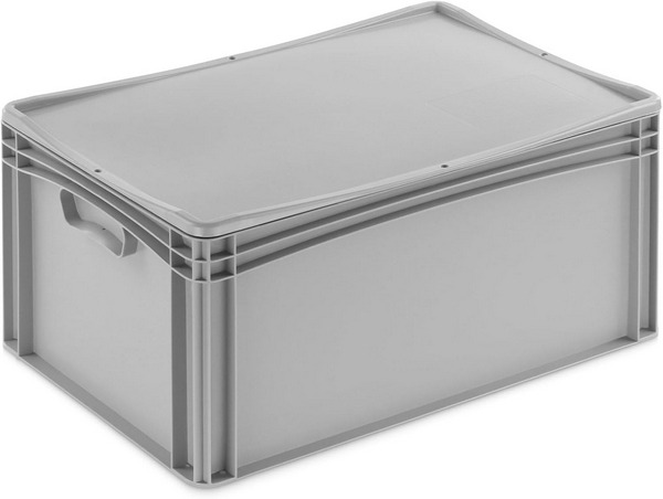 Aufbewahrungsbox mit Deckel, lebensmittelecht, stabile Eurobox mit aufliegendem Deckel, geschlossen - ohne Handgriff, 60x40x28,3 cm. 