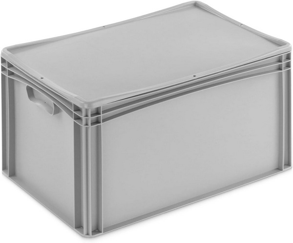 Aufbewahrungsbox mit Deckel, lebensmittelecht, stabile Eurobox mit aufliegendem Deckel, geschlossen - ohne Handgriff, 60x40x33,3 cm. 