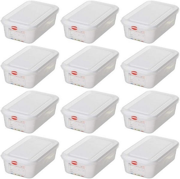 BRB-Spar-Set - 12x GN-Vorratsbehälter / Frischhaltebox mit Deckel in Gastronomiequalität, mit Farbcodiersystem, LxBxH 265x162x100 mm, Inhalt 2,8 Liter. 