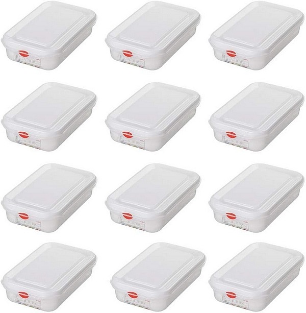 BRB-Spar-Set - 12x GN-Vorratsbehälter / Frischhaltebox mit Deckel in Gastronomiequalität, mit Farbcodiersystem, LxBxH 265x162x65 mm, Inhalt 1,8 Liter.