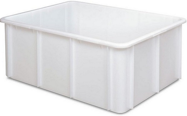 Lebensmittelbehälter aus Polyethylen-Kunststoff (PE-HD), Profi-Qualität, Außenmaße LxBxH 800x600x320 mm, 120 Liter, kältebeständig bis -40°C, hitzebeständig bis +60°C, mit stabilem umlaufendem U-Rand.