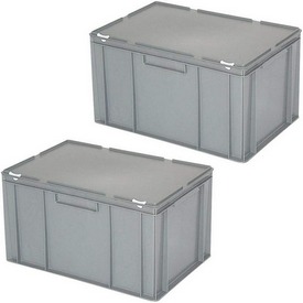 2x Eurobehälter 600x400x330 mm mit Deckel, PE-HD grau – ab 86,- €