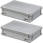 BRB Spar-Set - 2 Eurobehälter mit Deckel, stapelbar, LxBxH 600x400x165 mm, PE-HD, lebensmittelecht, grau.