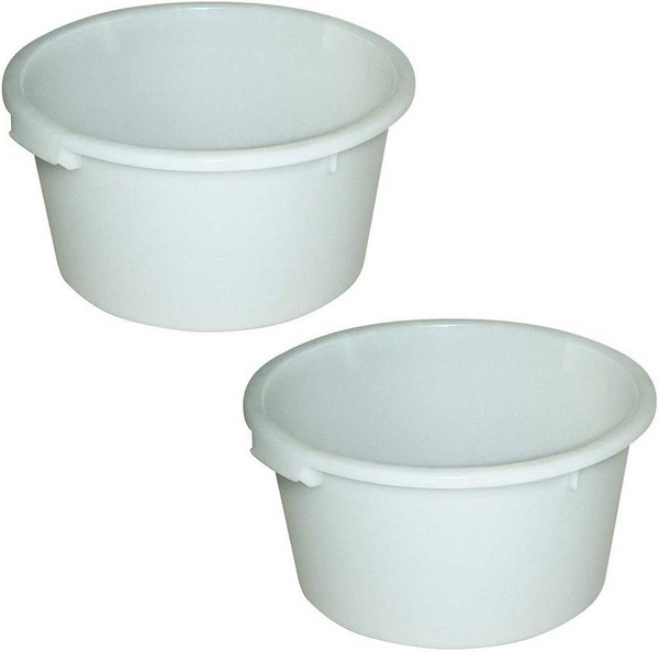 2 Lebensmittelbehälter 60 Liter, rund, konische Form, Ø 590/470, Höhe 335 mm, lebensmittelechter Polyethylen-Kunststoff (PE-HD), weiß, kältebeständig bis -40°C, hitzebeständig bis +60°C. 2 Lebensmittelbehälter 60 Liter, rund, konische Form, Ø 590/470, Höhe 335 mm, lebensmittelechter Polyethylen-Kunststoff (PE-HD), weiß, kältebeständig bis -40°C, hitzebeständig bis +60°C.