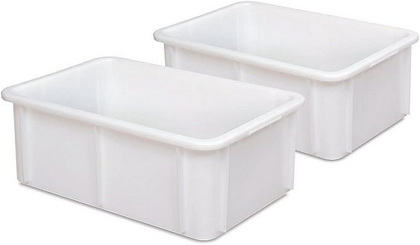 2x Lebensmittelbehälter LxBxH 600x400x215 mm, 40 Liter, besonders stabil durch aufwendige Außenverrippung.