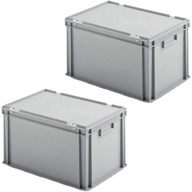 2x Eurobox mit Deckel, 600x400x330 mm, grau – ab 69,- €