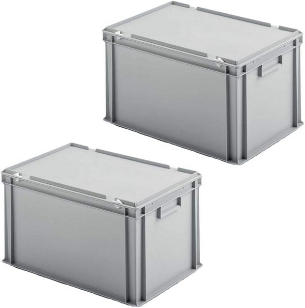 BRB - Spar-Set - 2x Eurobox mit Scharnierdeckel, LxBxH 600x400x330 mm, PP, lebensmittelecht, grau. BRB - Spar-Set - 2x Eurobox mit Scharnierdeckel, LxBxH 600x400x330 mm, PP, lebensmittelecht, grau.