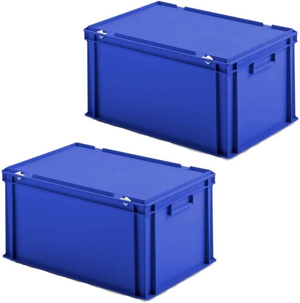 BRB Spar-Set -  2x Eurobox mit Scharnierdeckel, LxBxH 600x400x330 mm, PP, lebensmittelecht, blau. 