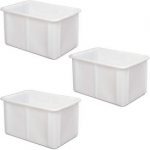 BRB-Spar-Set - 3x 60 Liter Lebensmittelbehälter, weiß, PE-HD, LxBxH 600x400x320 mm, ideal für Lebensmittelbetriebe, Gastronomie und in der Landwirtschaft, besonders stabil durch aufwendige Außenverrippung.