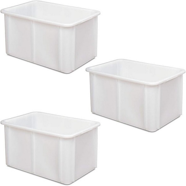 BRB-Spar-Set -  3x 60 Liter Lebensmittelbehälter, weiß, PE-HD, LxBxH 600x400x320 mm, ideal für Lebensmittelbetriebe, Gastronomie und in der Landwirtschaft, besonders stabil durch aufwendige Außenverrippung.