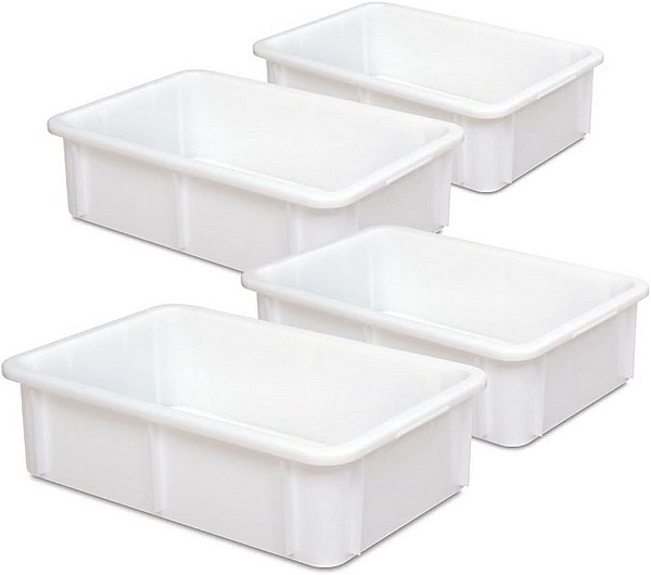 BRB-Spar-Set - 4 Lebensmittelbehälter 30 Liter, LxBxH 600 x 400 x 165 mm, weiß, besonders stabil durch aufwendige Außenverrippung. BRB-Spar-Set - 4 Lebensmittelbehälter 30 Liter, LxBxH 600 x 400 x 165 mm, weiß, besonders stabil durch aufwendige Außenverrippung.