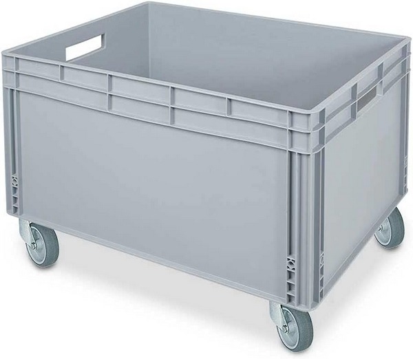 BRB Eurobehälter mit Durchfassgriffen und 4 Lenkrollen, LxBxH 800x600x420 mm, 172 Liter, lebensmittelecht, Industriequalität .