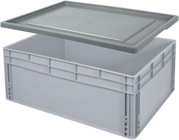 BRB Eurobox BxTxH 800x600x320 mm, 130 Liter, mit Stülpdeckel, 2 Griffleisten, Industriequalität, lebensmittelecht.