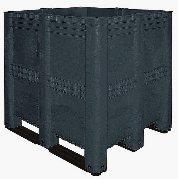 BRB Großbehälter mit 3 Kufen, LxBxH 1300x1150x1250 mm, Inhalt 1400 Liter, lebensmittelechtes PE-HD, anthrazit, Boden und Wände geschlossen.
