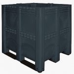 BRB Großbehälter mit 3 Kufen, LxBxH 1300x1150x1250 mm, Inhalt 1400 Liter, lebensmittelechtes PE-HD, anthrazit, Boden und Wände geschlossen.