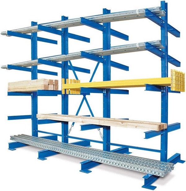 BRB Kragarmregal, BxTxH 3100x1340x2500 mm, doppelseitig, 3 Regalfelder, (2x5) 10 Ebenen, Tragkraft/Fachebene 748 kg.