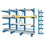 BRB Kragarmregal, BxTxH 3100x740x3000 mm, einseitig, 3 Regalfelder, 6 Ebenen, Tragkraft/Fachebene 1200 kg.