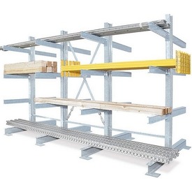 Kragarmregal feuerverzinkt, doppelseitig, BxTxH 310x134x200 cm, 3 Regalfelder, 8 Ebenen – ab 3290,- €