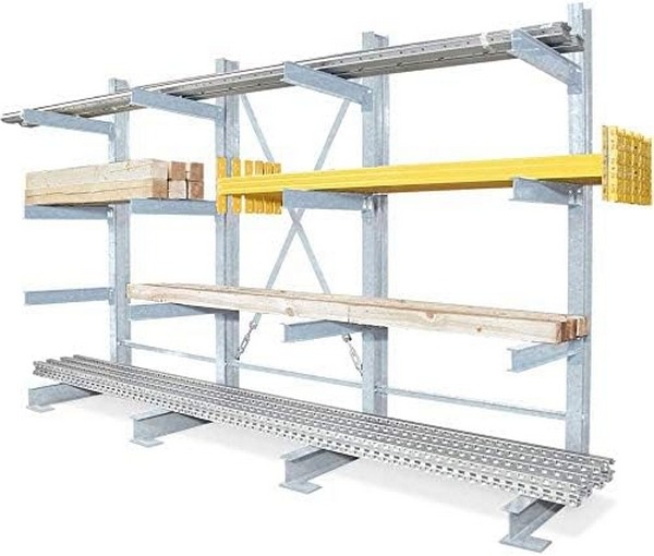 BRB Kragarmregal feuerverzinkt, einseitig, BxTxH 3100x740x2000, 3 Regalfelder, 4 Ebenen, Tragkraft/Fachebene 1800 kg