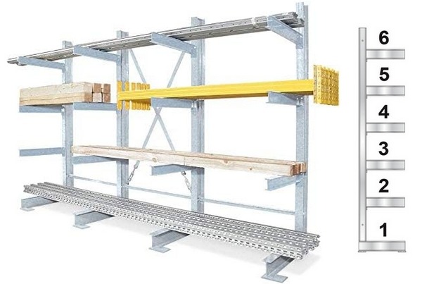 BRB Kragarmregal feuerverzinkt, einseitig, BxTxH 3100x740x3000 mm, 3 Regalfelder, 6 Ebenen, Tragkraft/Fachebene 1200 kg