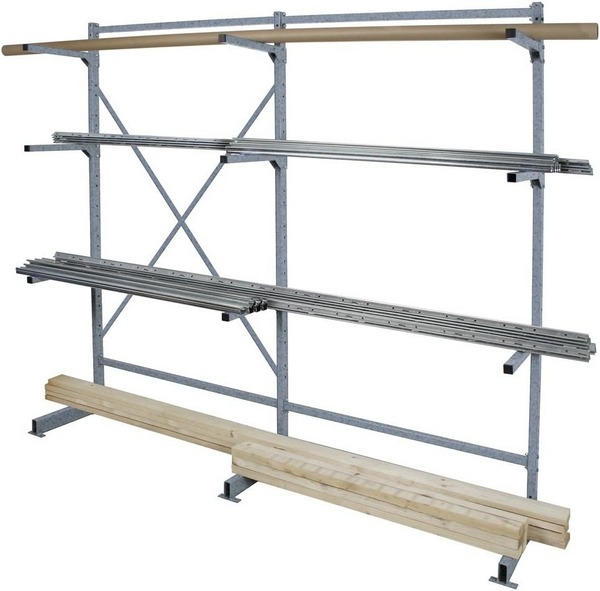 BRB Kragarmregal komplett, verzinkt, HxBxT 1950x2090x450 mm, 2 Regalfelder - 3 Ständer und 9 Arme, 4 Ebenen inkl. Bodenebene.