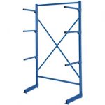 BRB Kragarmregal, leichte Ausführung, blau, BxTxH 1060x450x1950 mm, 3 Lagerebenen plus Fußebene, Tragkraft beträgt 50 kg pro Arm und 150 kg pro Ständer, mit einer Gesamt-Tragkraft von bis zu 300 kg.