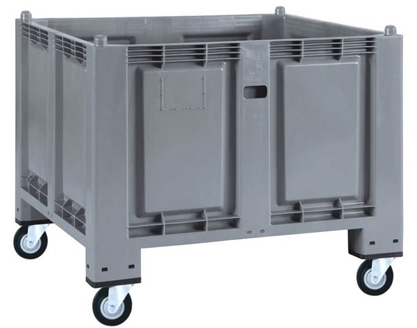 BRB Palettenbox, 4 Lenkrollen, LxBxH 1200x800x1000 mm, Nutzvolumen 550 Liter, Boden/Wände geschlossen, grau.