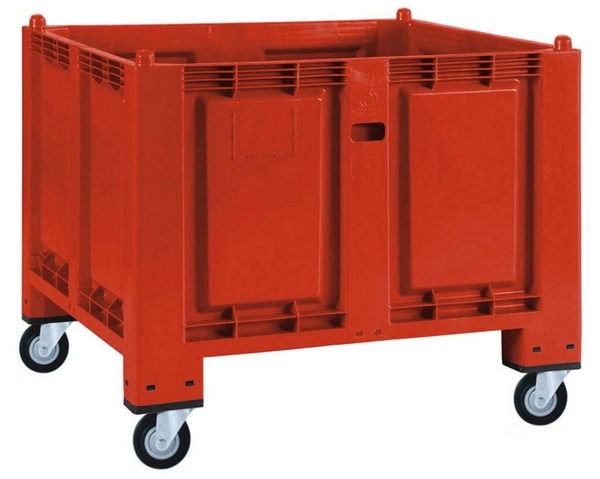 BRB Palettenbox, 4 Lenkrollen, LxBxH 1200x800x1000 mm, Nutzvolumen 550 Liter, Boden/Wände geschlossen, rot.