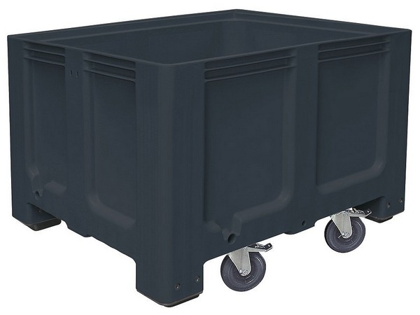 BRB Palettenbox, Industrieausführung, mit 4 Lenkrollen, 2 Feststellbremsen, LxBxH 1200x1000x835 mm, lebensmittelecht, anthrazit 