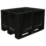 BRB Palettenbox mit 3 Kufen, LxBxH 1200x1000x760 mm, geschlossen, PE-HD, lebensmittelecht, für Tiefkühlung bis -40ºC geeignet, schwarz.