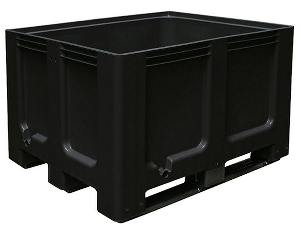 BRB Palettenbox mit 3 Kufen, LxBxH 1200x1000x760 mm, geschlossen, PE-HD, lebensmittelecht, für Tiefkühlung bis -40ºC geeignet, schwarz.