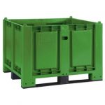 BRB Palettenbox mit 3 Kufen, LxBxH 1200x800x850 mm, grün, Boden/Wände geschlossen, Tragkraft 500 kg