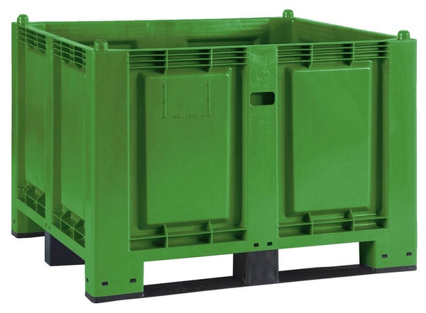 BRB Palettenbox mit 3 Kufen, LxBxH 1200x800x850 mm, grün, Boden/Wände geschlossen, Tragkraft 500 kg