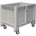 BRB Palettenbox mit 4 Gummi-Lenkrollen Ø 120mm, Wände geschlitzt, Boden geschlossen, LxBxH 1200x800x1000 mm.