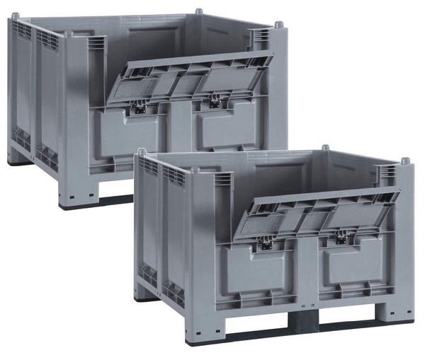 BRB SPAR-SET, 2x Palettenbox mit Kommissionierklappe und 2 Kufen, lebensmittelecht, LxBxH 1200x800x850 mm.