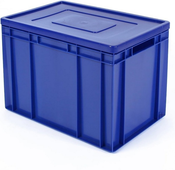 BRB Eurobehälter mit Stülpdeckel, Industriequalität, LxBxH 600x400x420 mm, 83 Liter, PE-HD lebensmittelecht, mit und ohne Deckel stapelbar.