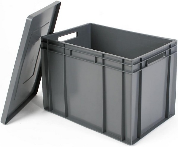 BRB Eurobehälter mit Stülpdeckel, Industriequalität, LxBxH 600x400x420 mm, 83 Liter, PE-HD lebensmittelecht, mit und ohne Deckel stapelbar.