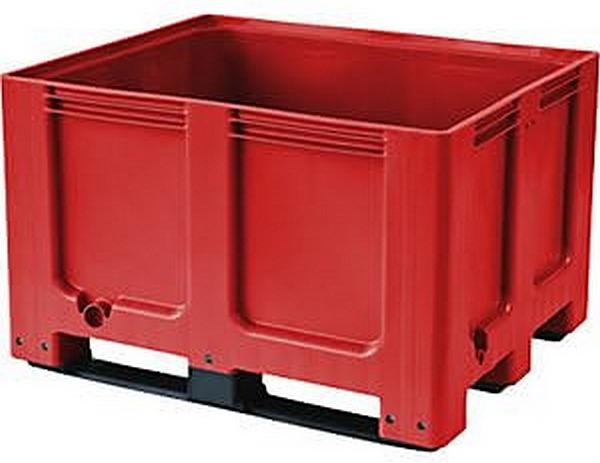 EBP Palettenbehälter aus HDPE, LxBxH 1200 x 1000 x 790 mm, 3 Kufen, geschlossen, rot 