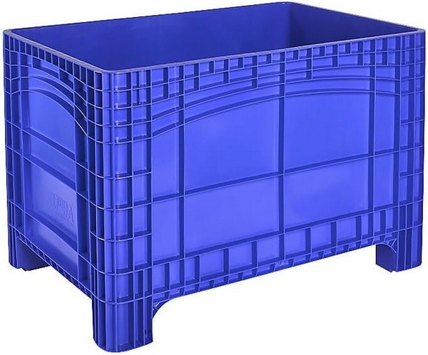 Großbehälter 1200 x800 x 800 mm, Volumen 535 Liter, 4 Füße, stapelbar - PE, blau.
