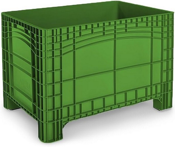 Großbehälter 1200 x800 x 800 mm, Volumen 535 Liter, 4 Füße, stapelbar - PE, grün.