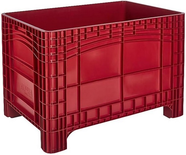 Großbehälter 1200 x800 x 800 mm, Volumen 535 Liter, 4 Füße, stapelbar - PE, rot.