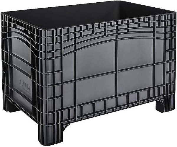 Großbehälter 1200 x800 x 800 mm, Volumen 535 Liter, 4 Füße, stapelbar - PE-Reganulat, schwarz.